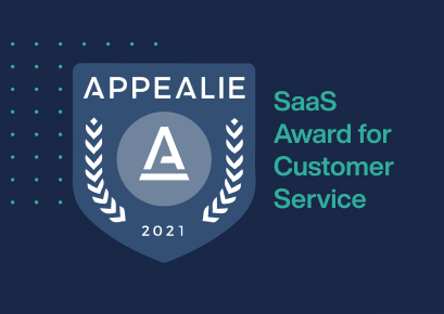 A graphic of the APPEALIE award logo for 2021, SaaS Award for Customer Service.  