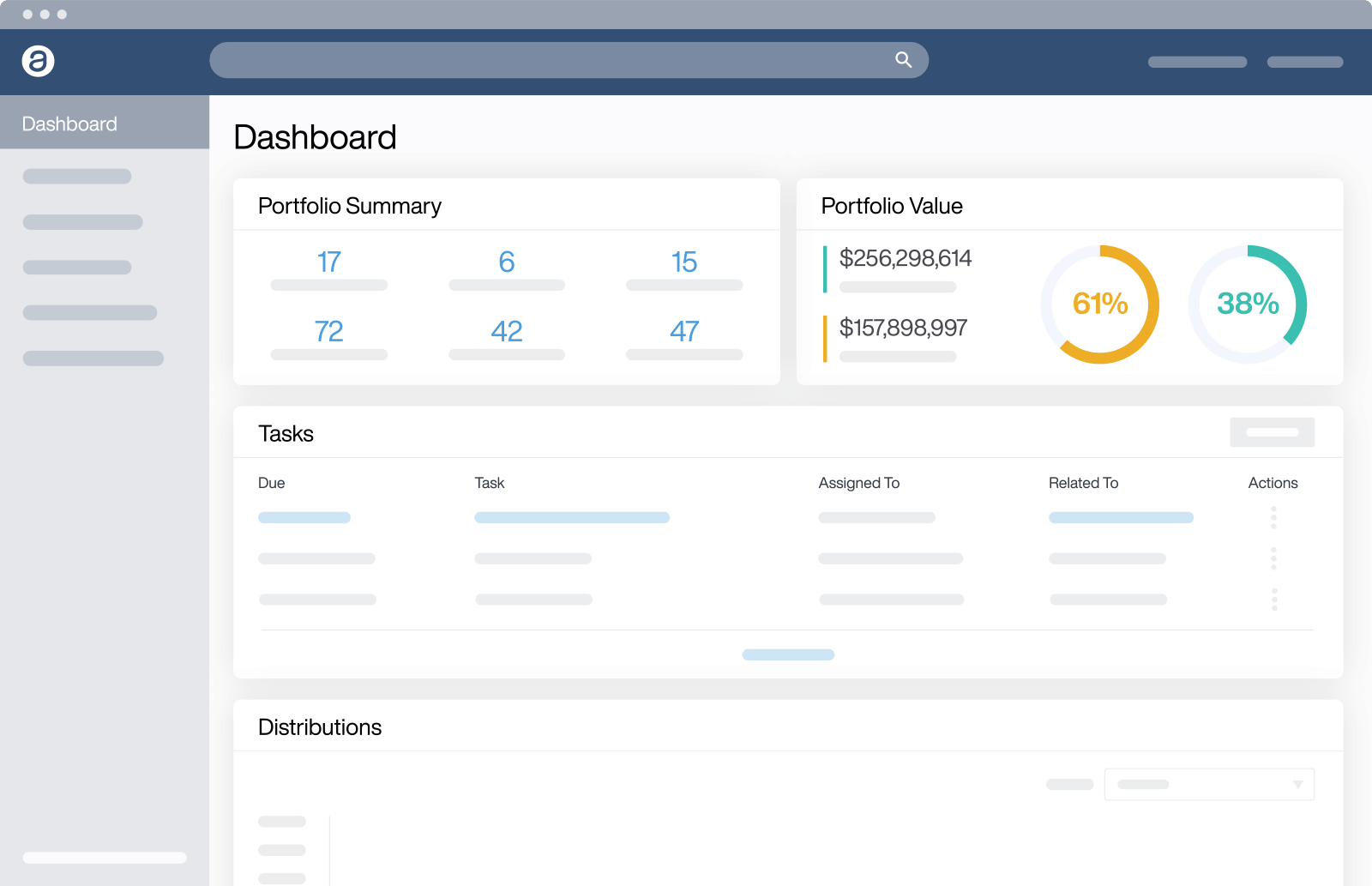 An animated screen shot of the AppFolio Investment Manager Dashboard interface.