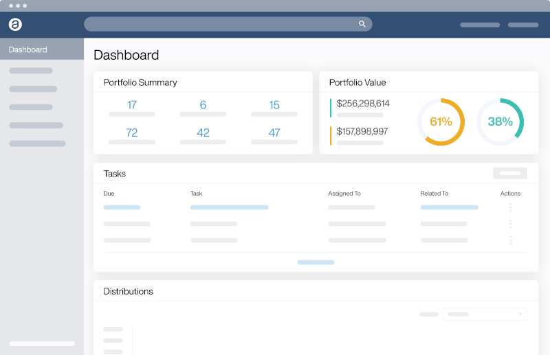 An animated screen shot of the AppFolio Investment Manager Dashboard interface.